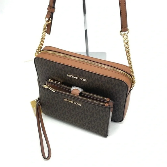Michael Kors Large EW Crossbody Bag & Large Double Zip Wallet Brown - Picture 6 of 13